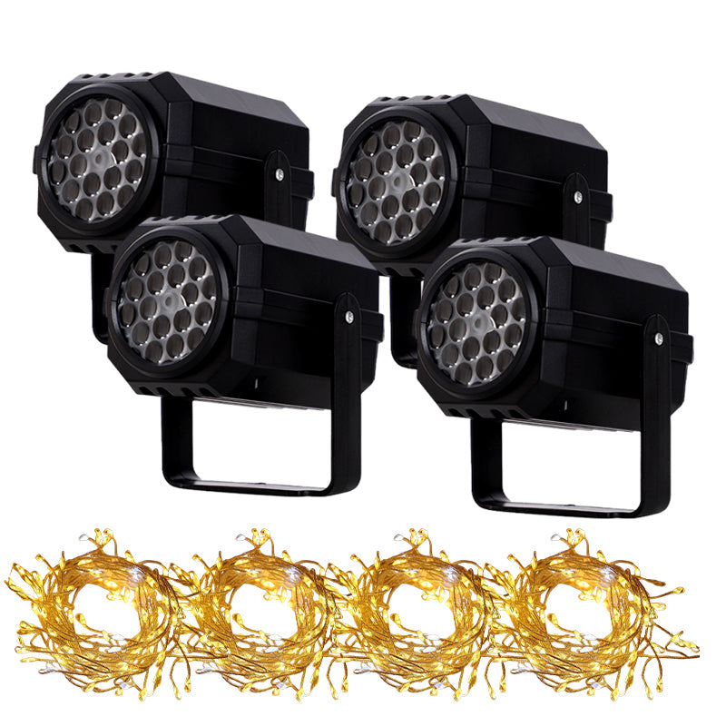 Rotating projector with LED lights creates a Christmas effect.